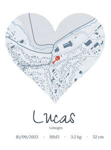Carte de naissance personnalisée en cœur - Cadeau unique pour bébé
