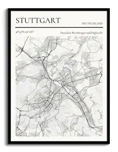 Carte personnalisée de Stuttgart - "Entre vignes et high-tech" - Cadeau déco unique