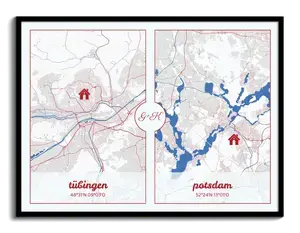Carte personnalisée DOPPEL: Deux lieux pour couples à distance