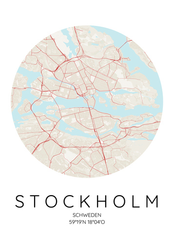 Carte Circulaire de Stockholm - Poster Personnalisé pour Amoureux de la Suède