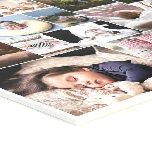 Photocollage sur plaque en mousse rigide : vue en détail